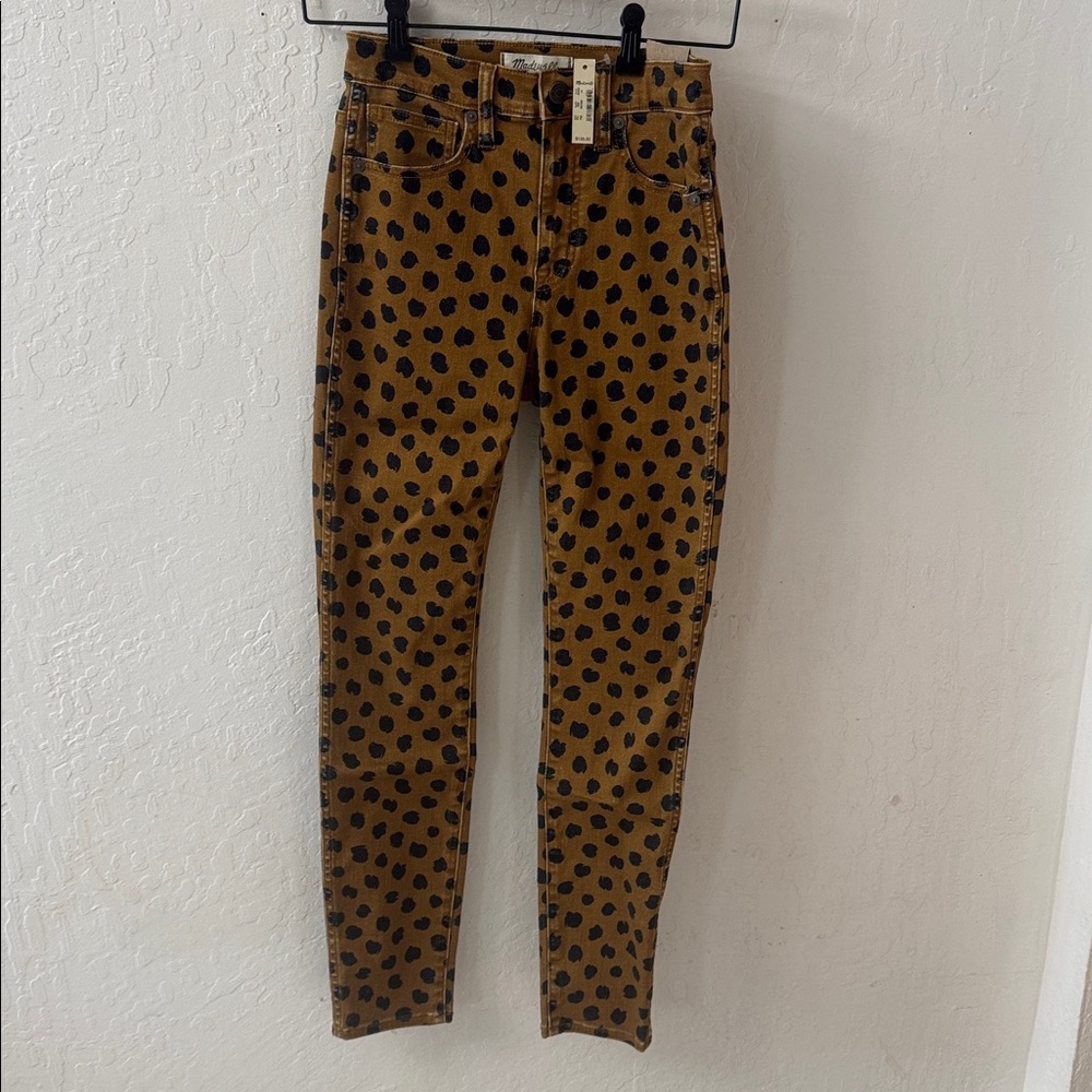 MADEWELL  Skinny Jeans Cheetah Paint Spots 10" High Rise Waist Leopard 24 - Picture 2 of 4